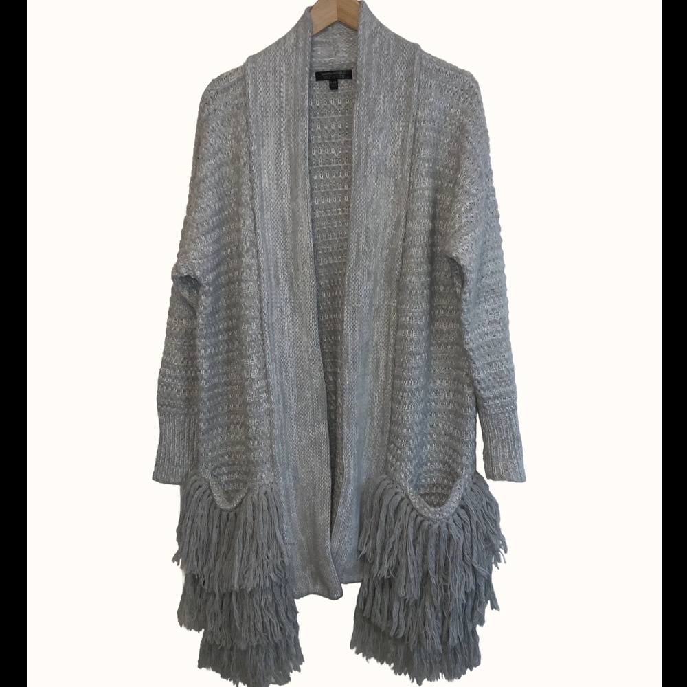 BANANA REPUBLIC Mesa Fringed Cardigan grey alpaca wool blend Size L